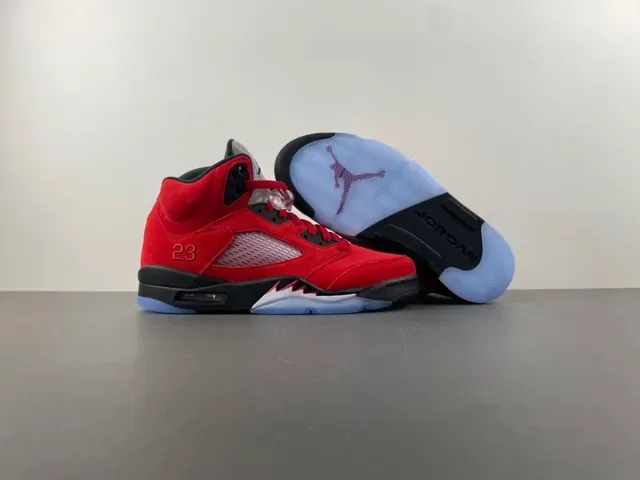 Air Jordan 5 लाल काला हल्का नीला बास्केटबॉल जूते 12