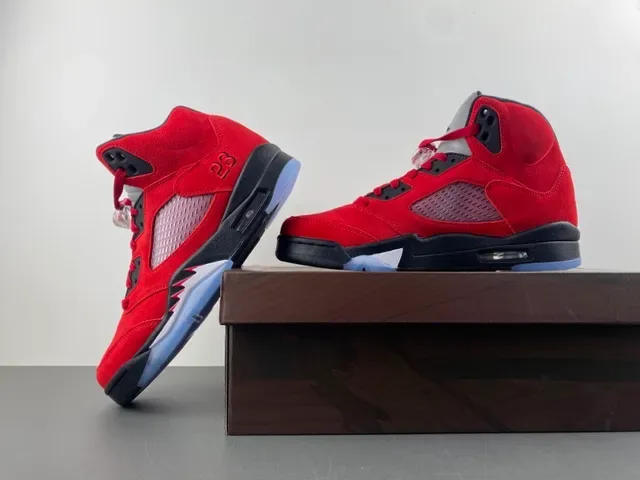 Air Jordan 5 लाल काला हल्का नीला बास्केटबॉल जूते 14