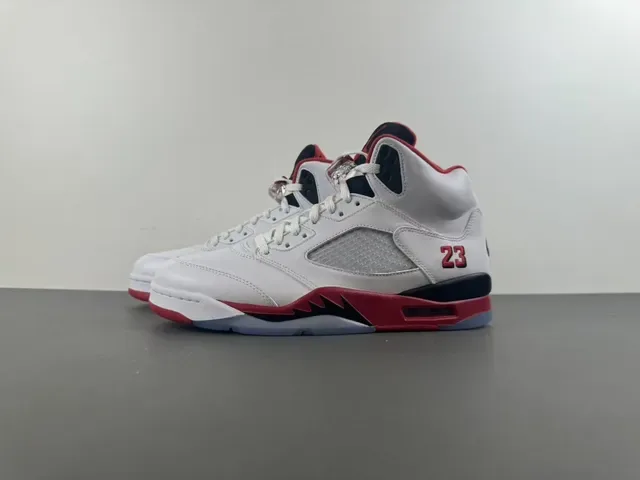 Air Jordan 5 White Red Black Basketball Shoes 10