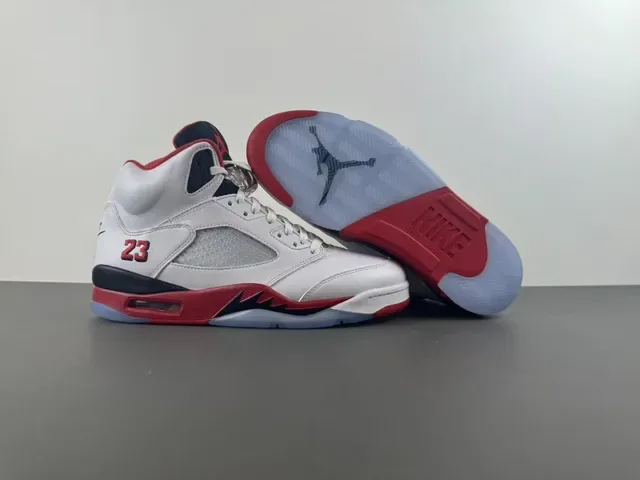 Air Jordan 5 White Red Black Basketball Shoes 12