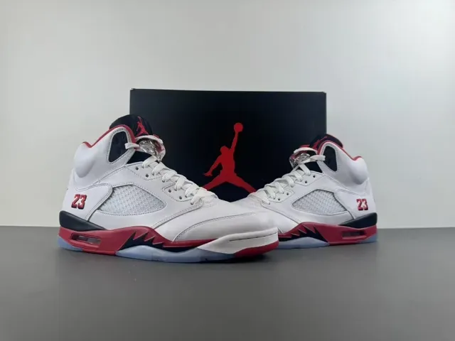 Air Jordan 5 White Red Black Basketball Shoes 13