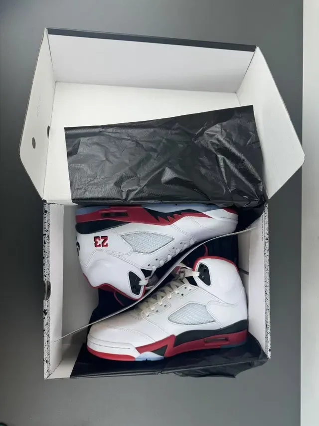 Air Jordan 5 White Red Black Basketball Shoes 14
