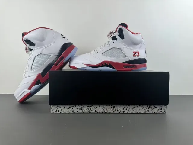 Air Jordan 5 White Red Black Basketball Shoes 15
