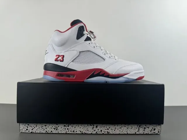 Air Jordan 5 White Red Black Basketball Shoes 16