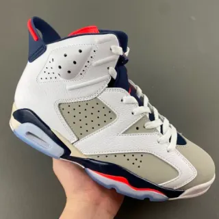 Tênis de basquete Air Jordan 6 branco azul-marinho vermelho