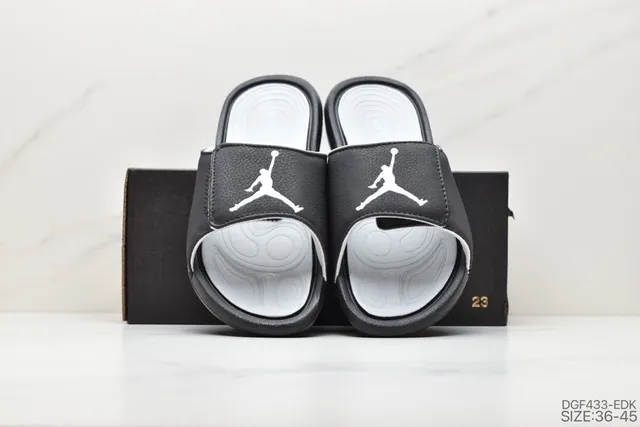 Air Jordan Black White Leather-Like Strap Jumpman Logo Slippers 3