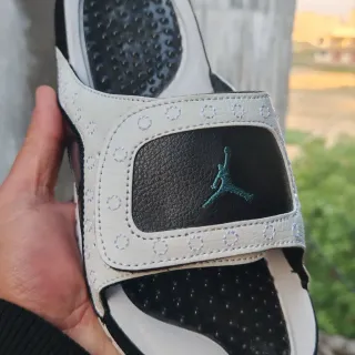 Air Jordan Slide White Black Leather-Trimmed Strap Embroidered Jumpman Logo Slippers