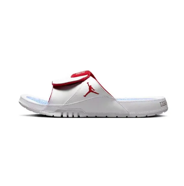 Air Jordan 白红 仿皮革鞋面 纹理橡胶底 拖鞋 10