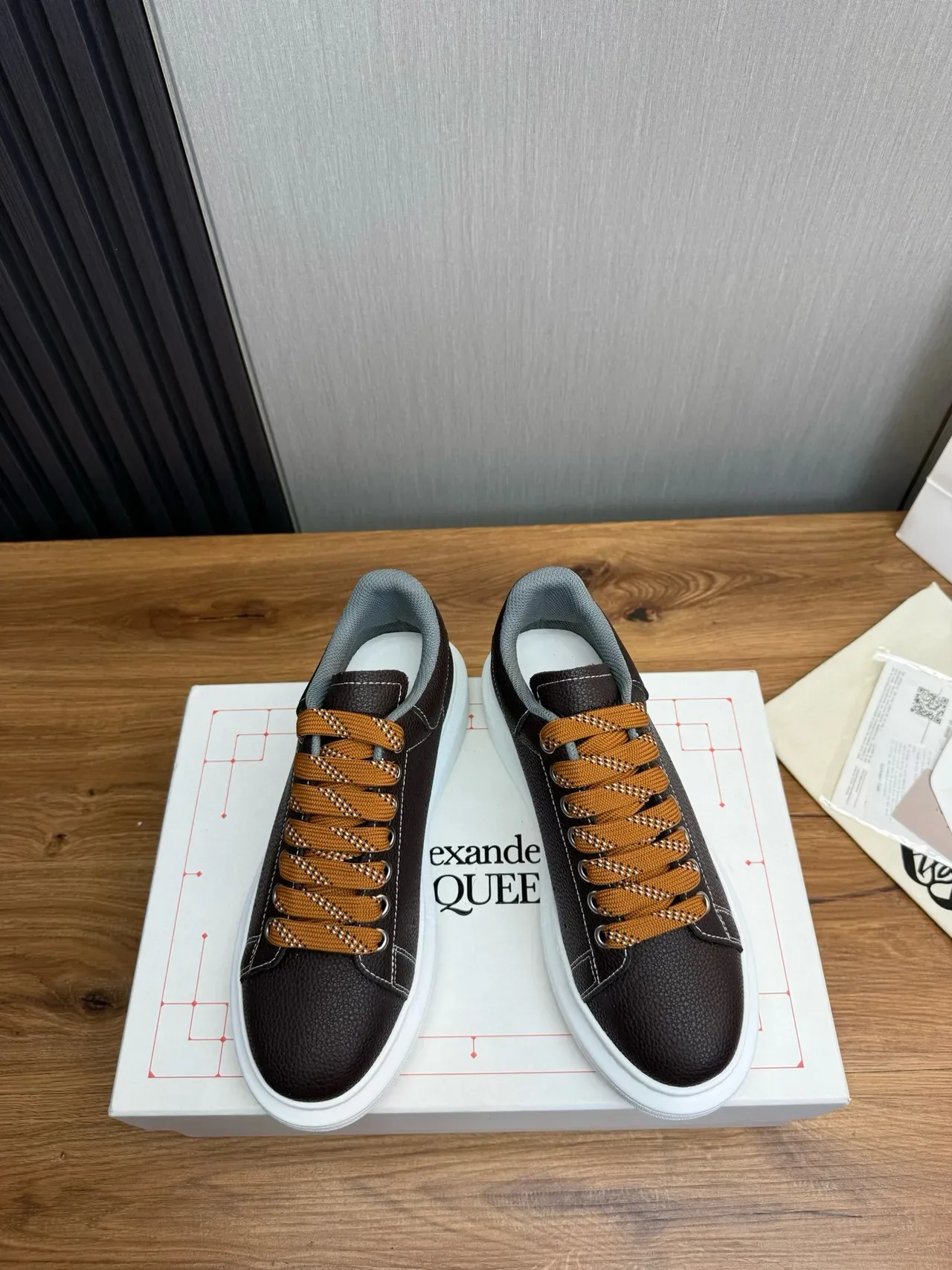 Alexander McQueen Brown Beige Oversized Platform Sole Pebbled Leather Upper Lifestyle Sneakers 2