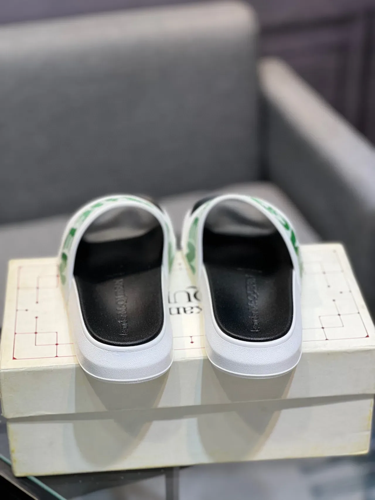 Alexander McQueen McQ Slide White Green Logo Slippers 8