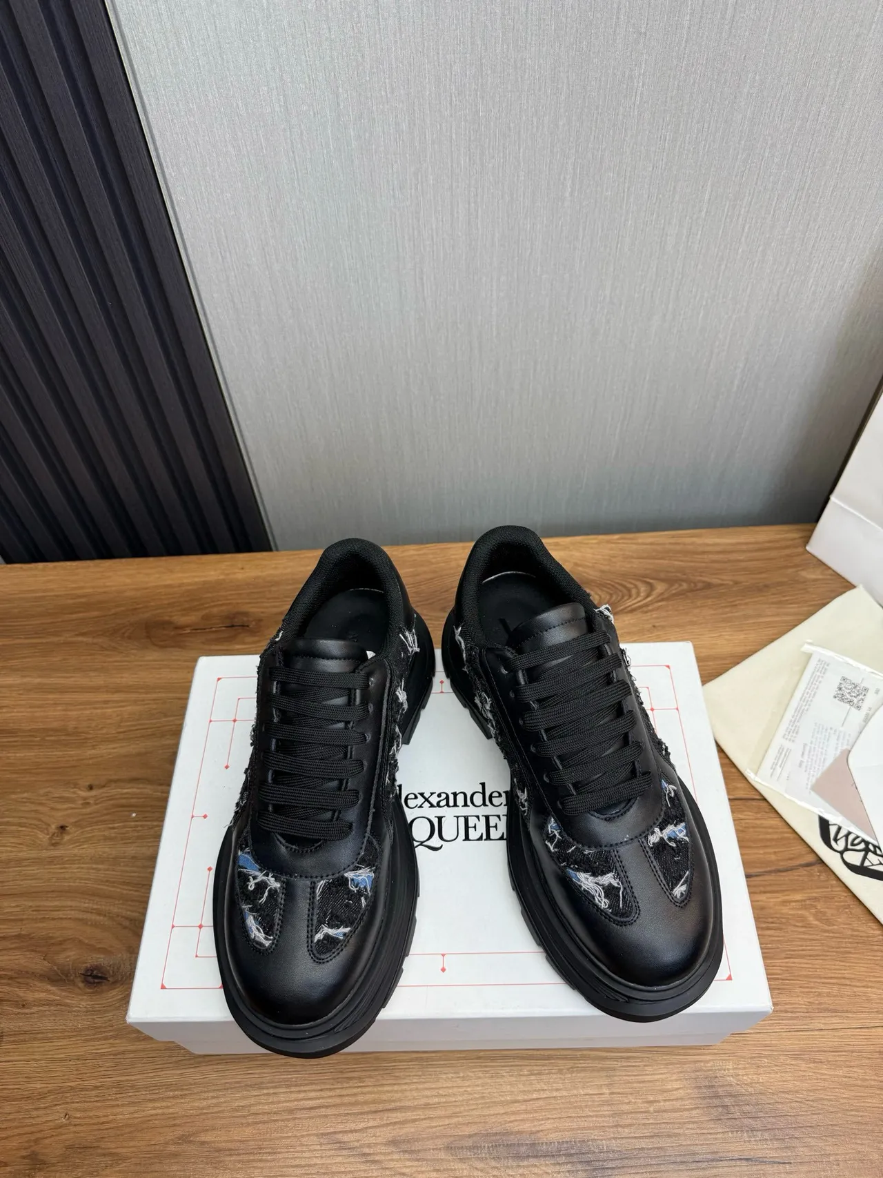 Alexander McQueen Oversized Sneaker Black Blue Sole Deconstructed Denim Panels Chunky Sneakers 2