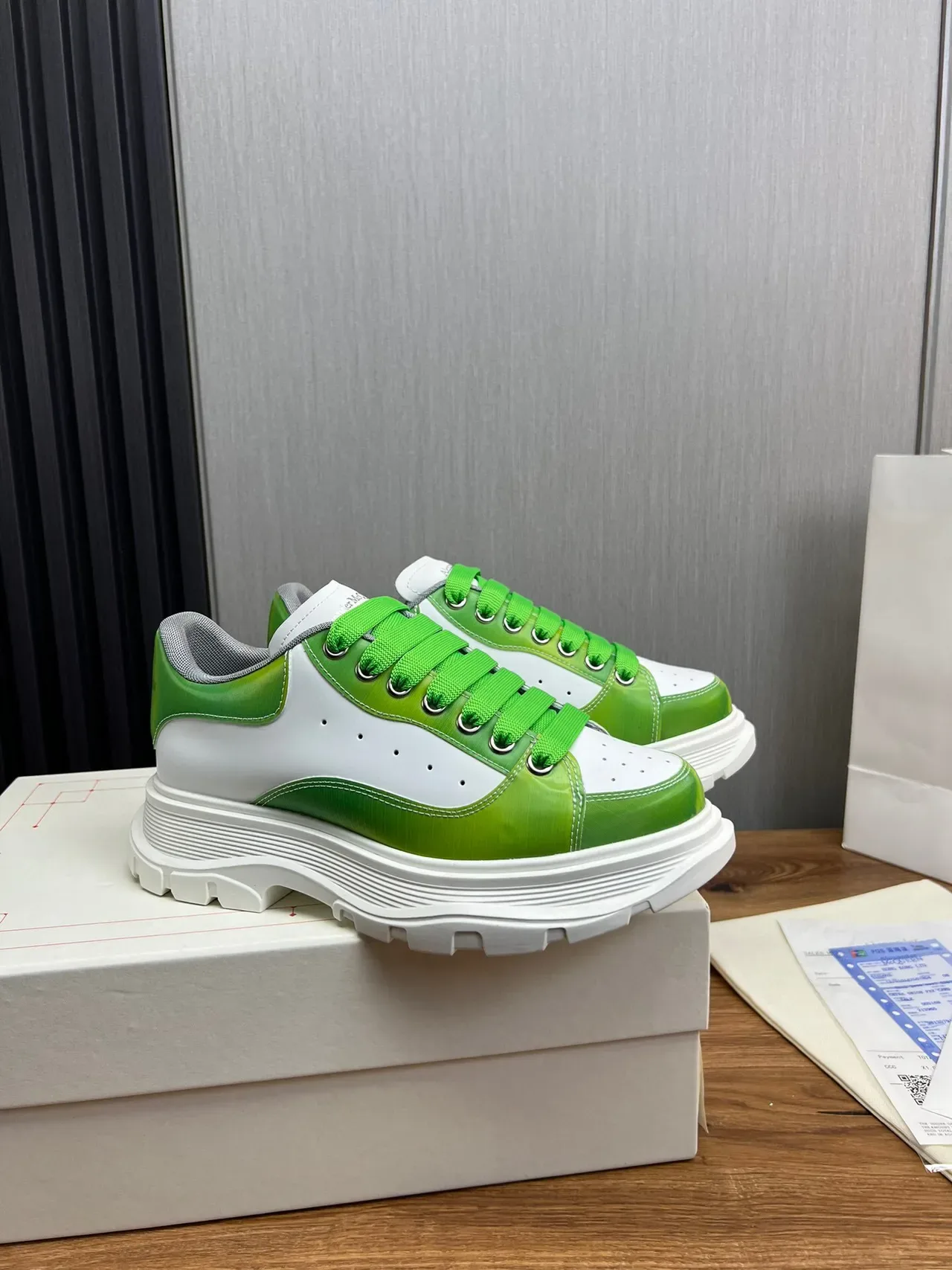 Alexander McQueen Oversized Sneaker White and Green Chunky Sneakers 2