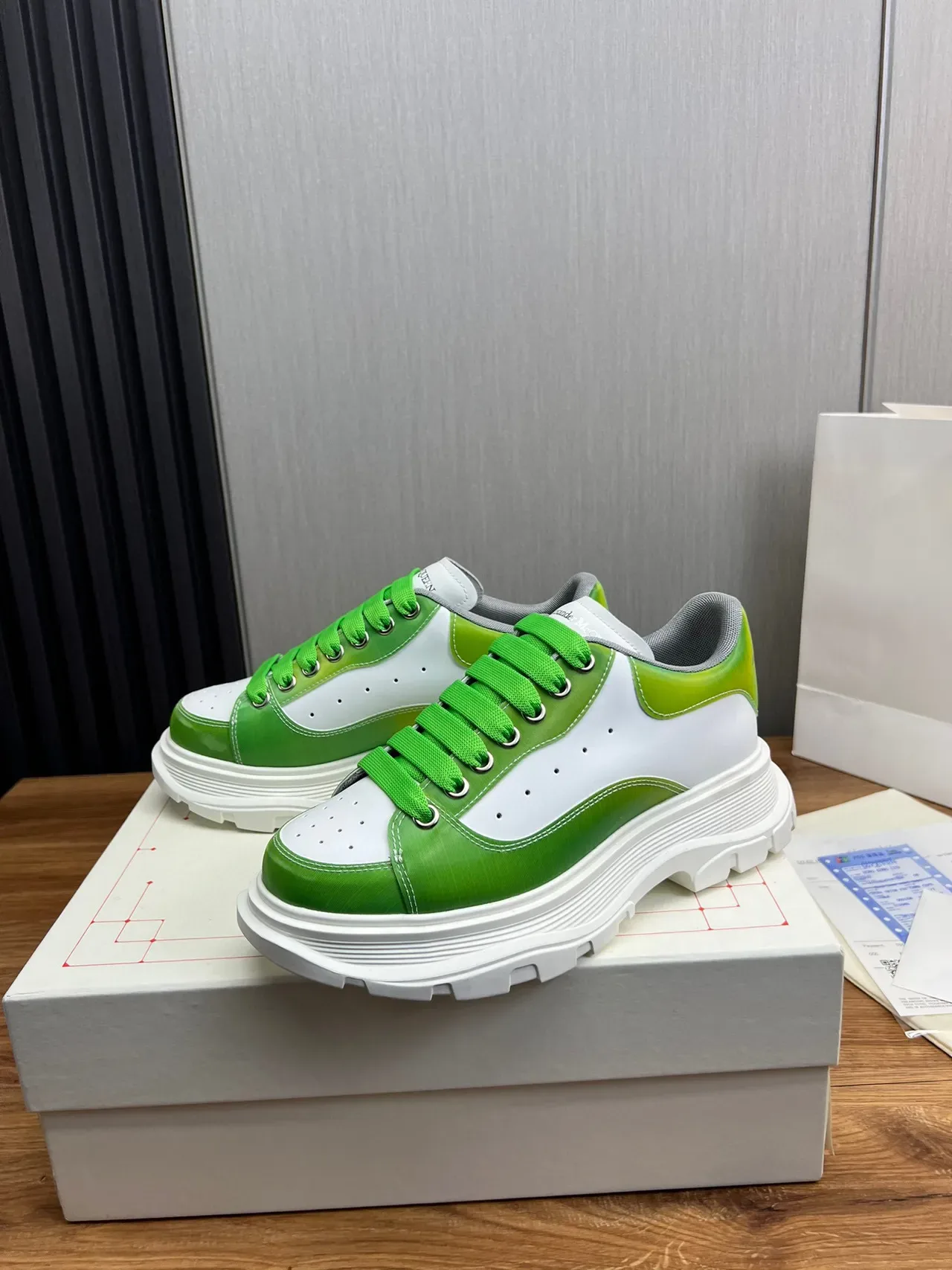 Alexander McQueen Oversized Sneaker White and Green Chunky Sneakers 4