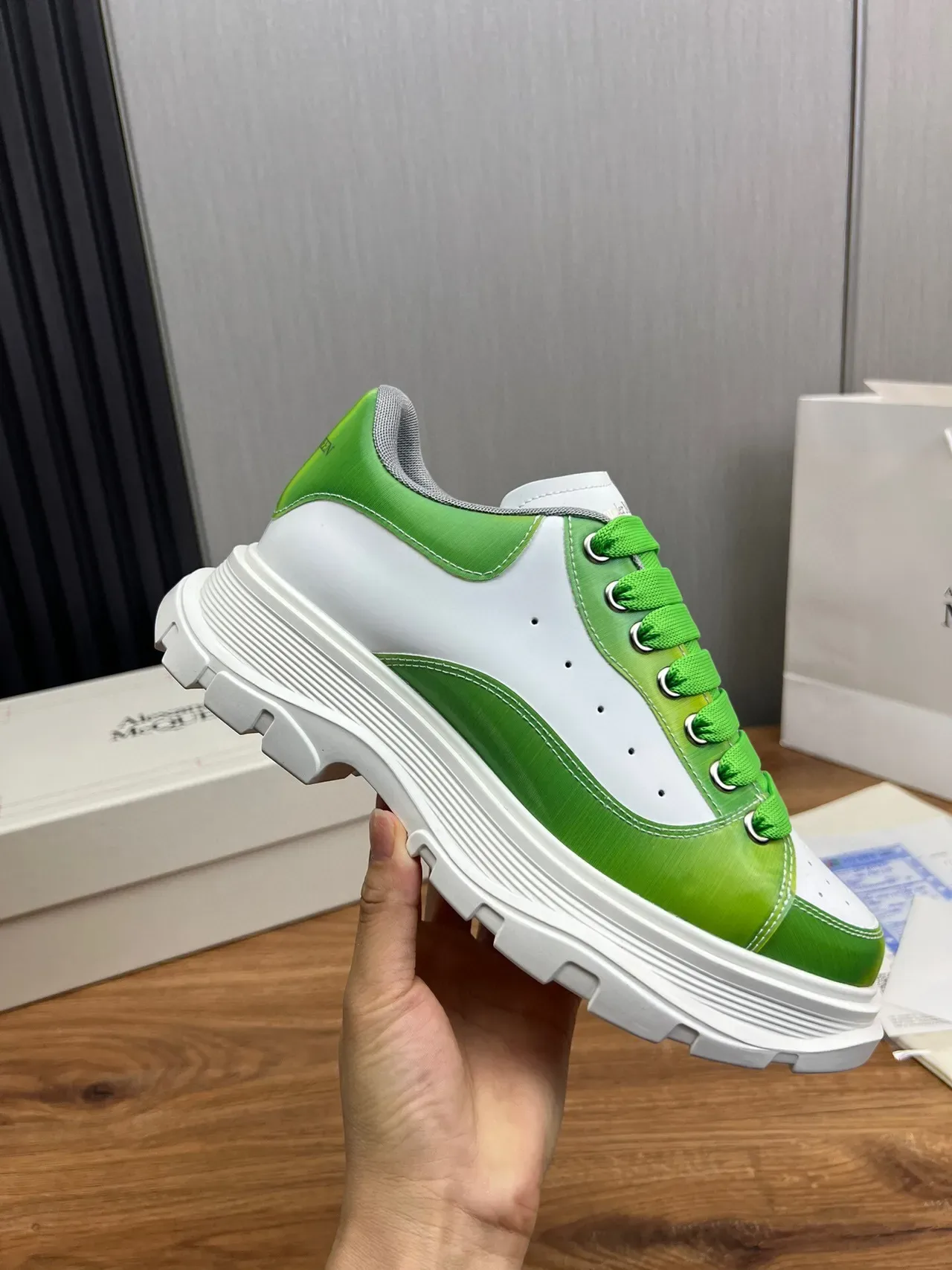 Alexander McQueen Oversized Sneaker White and Green Chunky Sneakers 6