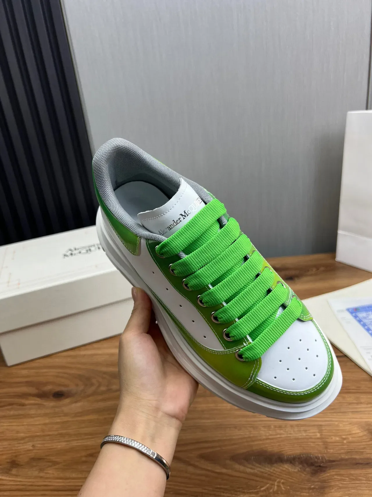 Alexander McQueen Oversized Sneaker White and Green Chunky Sneakers 9