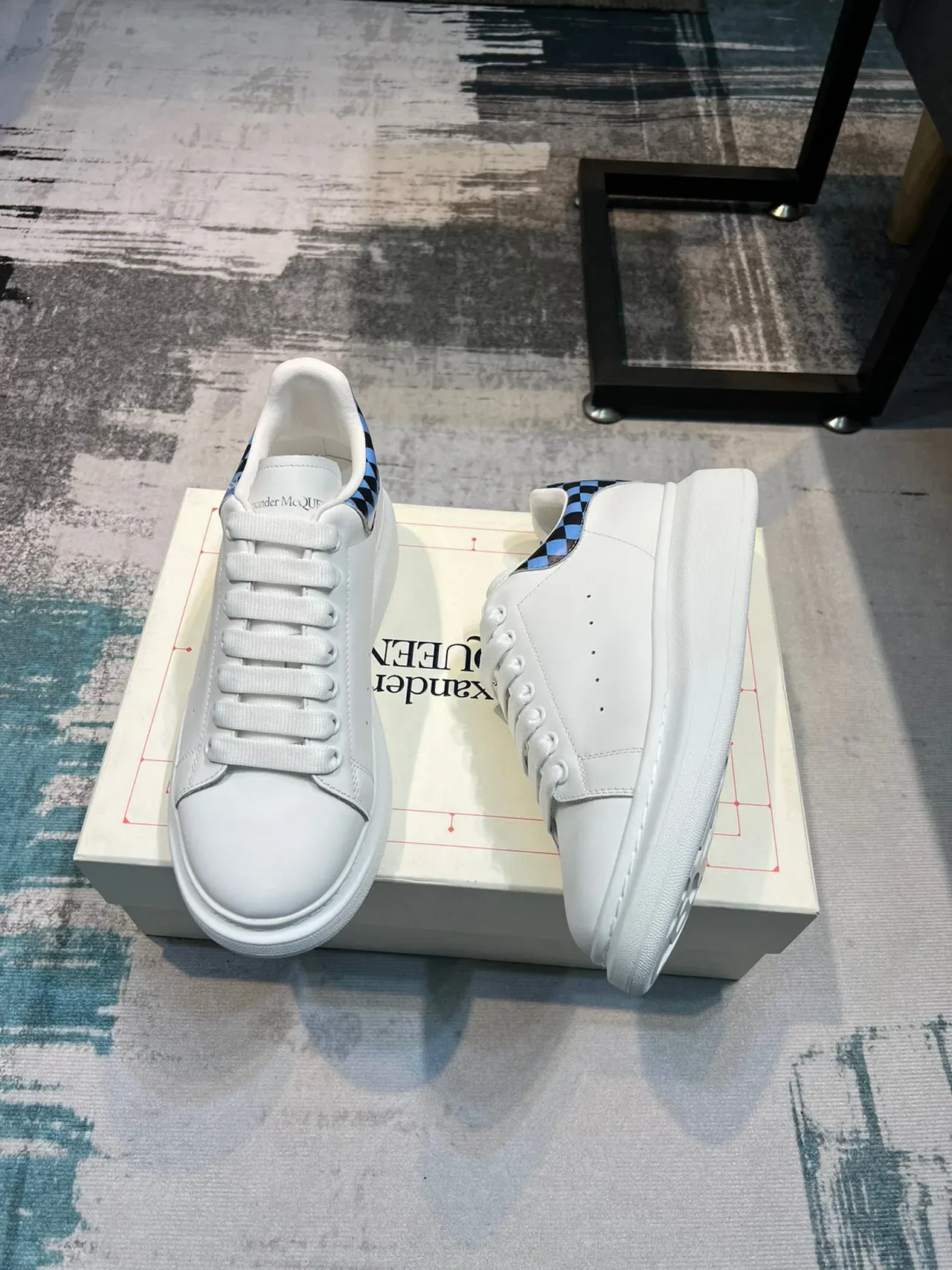 Alexander McQueen Oversized Sneaker White Blue Platform Sole Smooth Leather Upper Lifestyle Sneakers 4