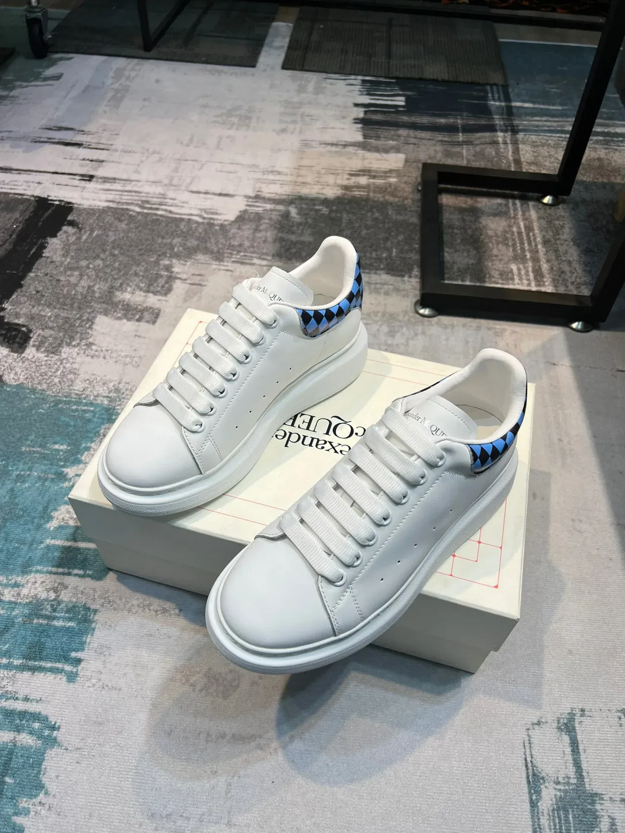 Alexander McQueen Oversized Sneaker White Blue Platform Sole Smooth Leather Upper Lifestyle Sneakers 5