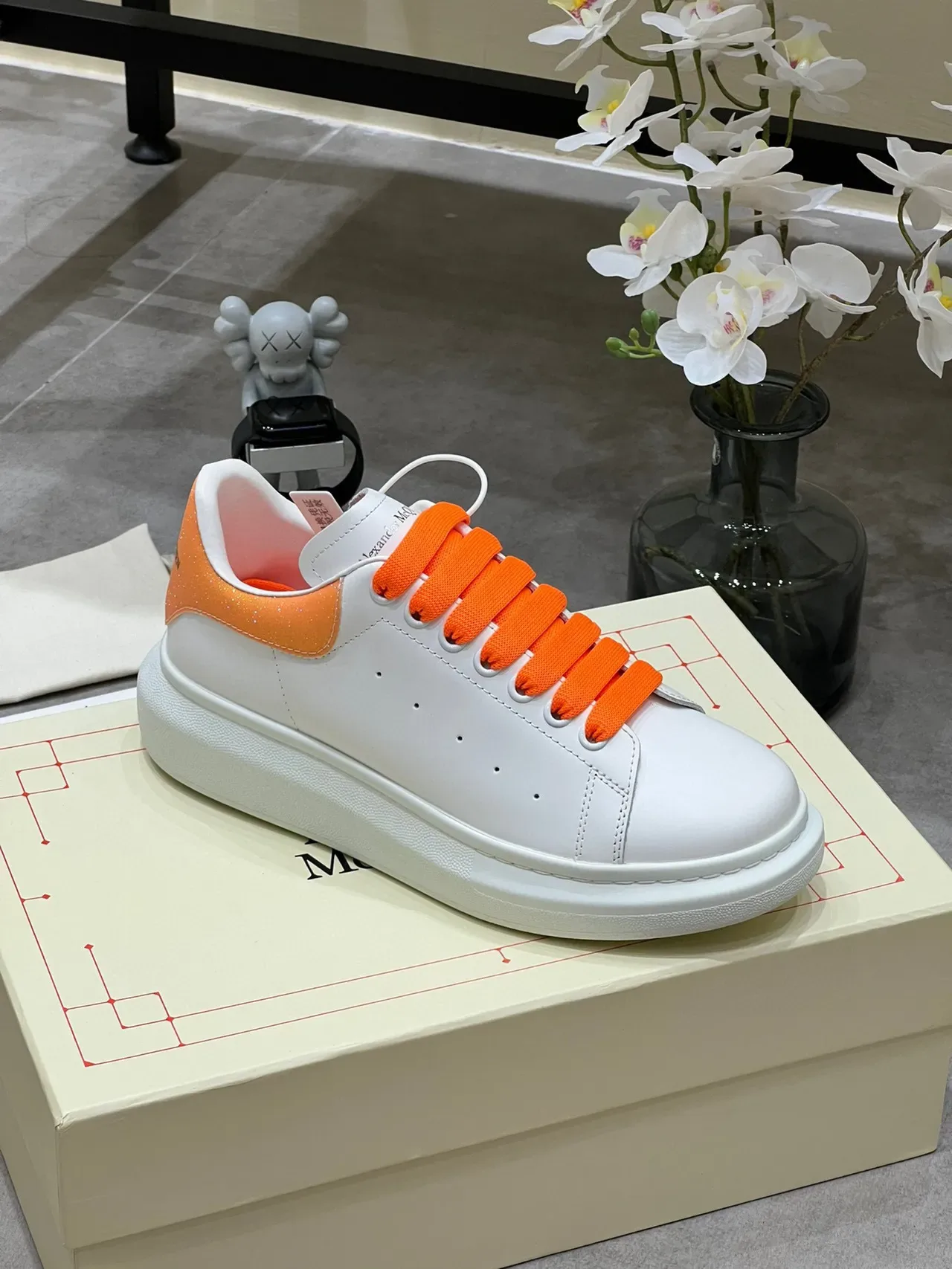 Alexander McQueen Oversized Sneaker White Orange Glitter Lifestyle Sneakers 3
