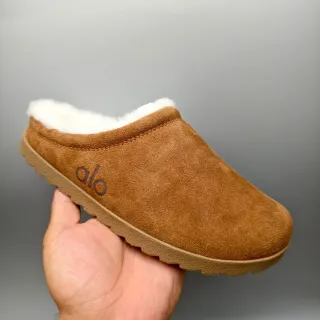 Alo Suede Shearling-Lined Open-Back Slippers