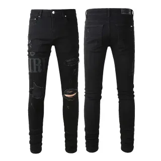 Amiri Negro Beige Desgastado Slim-Fit Jeans