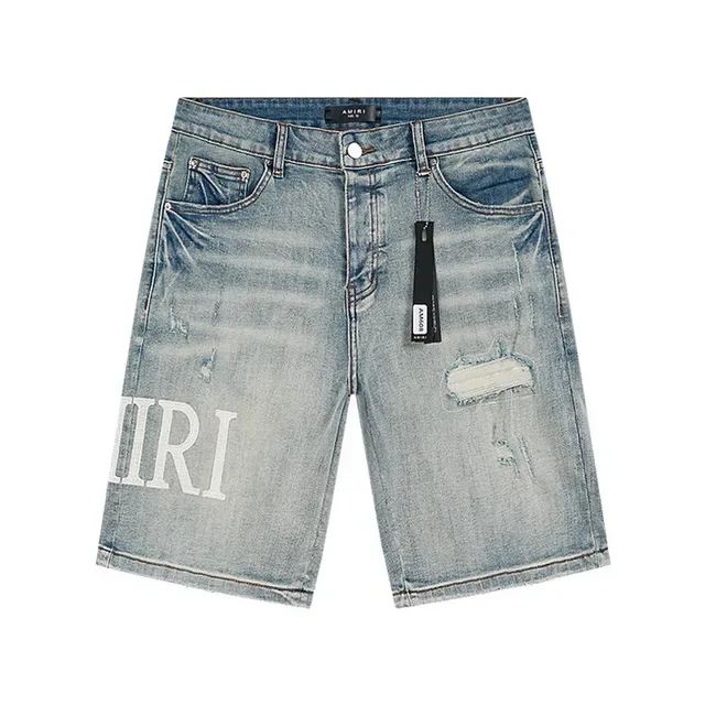 Amiri Logo-Print Distressed Light-Wash Denim Shorts 2
