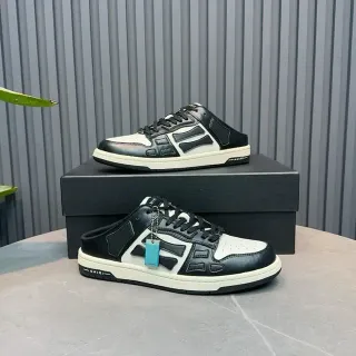 Amiri Skel Top Negro Blanco Panelado Cuero Mule Abierto al Talón Sneakers de Estilo de Vida