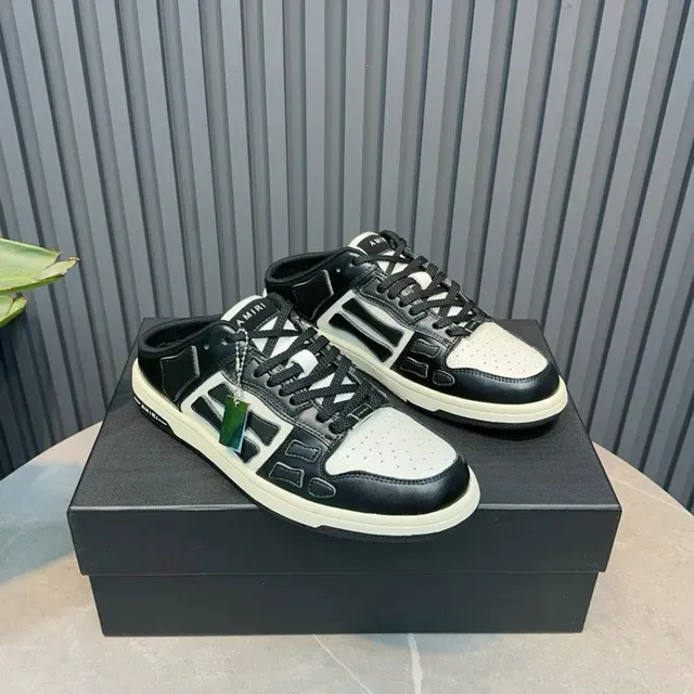 Amiri Skel Top Black White Panelled Leather Open-Back Mule Lifestyle Sneakers 2
