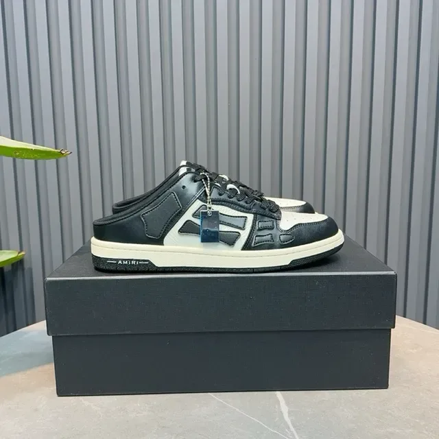 Amiri Skel Top Black White Panelled Leather Open-Back Mule Lifestyle Sneakers 4