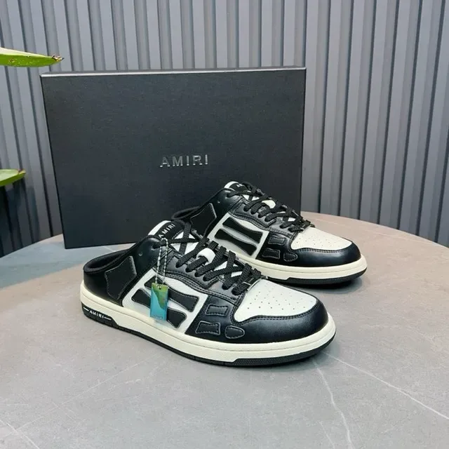 Amiri Skel Top Black White Panelled Leather Open-Back Mule Lifestyle Sneakers 8