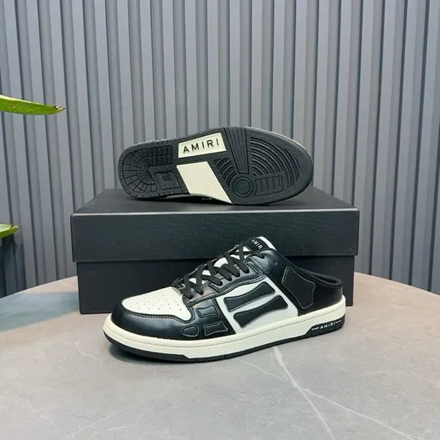 Amiri Skel Top Black White Panelled Leather Open-Back Mule Lifestyle Sneakers 9