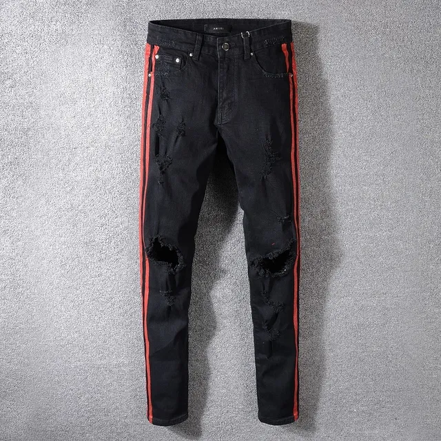 Amiri Faixa de Pista Calça Jeans Preta Desgastada 14