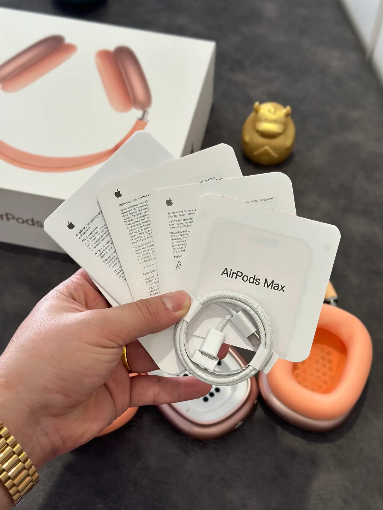 Apple AirPods Max Orange Beige সিলিকন কভার্ড ইয়ারকাপ মেশ হেডব্যান্ড ওভার-ইয়ার হেডফোন 9