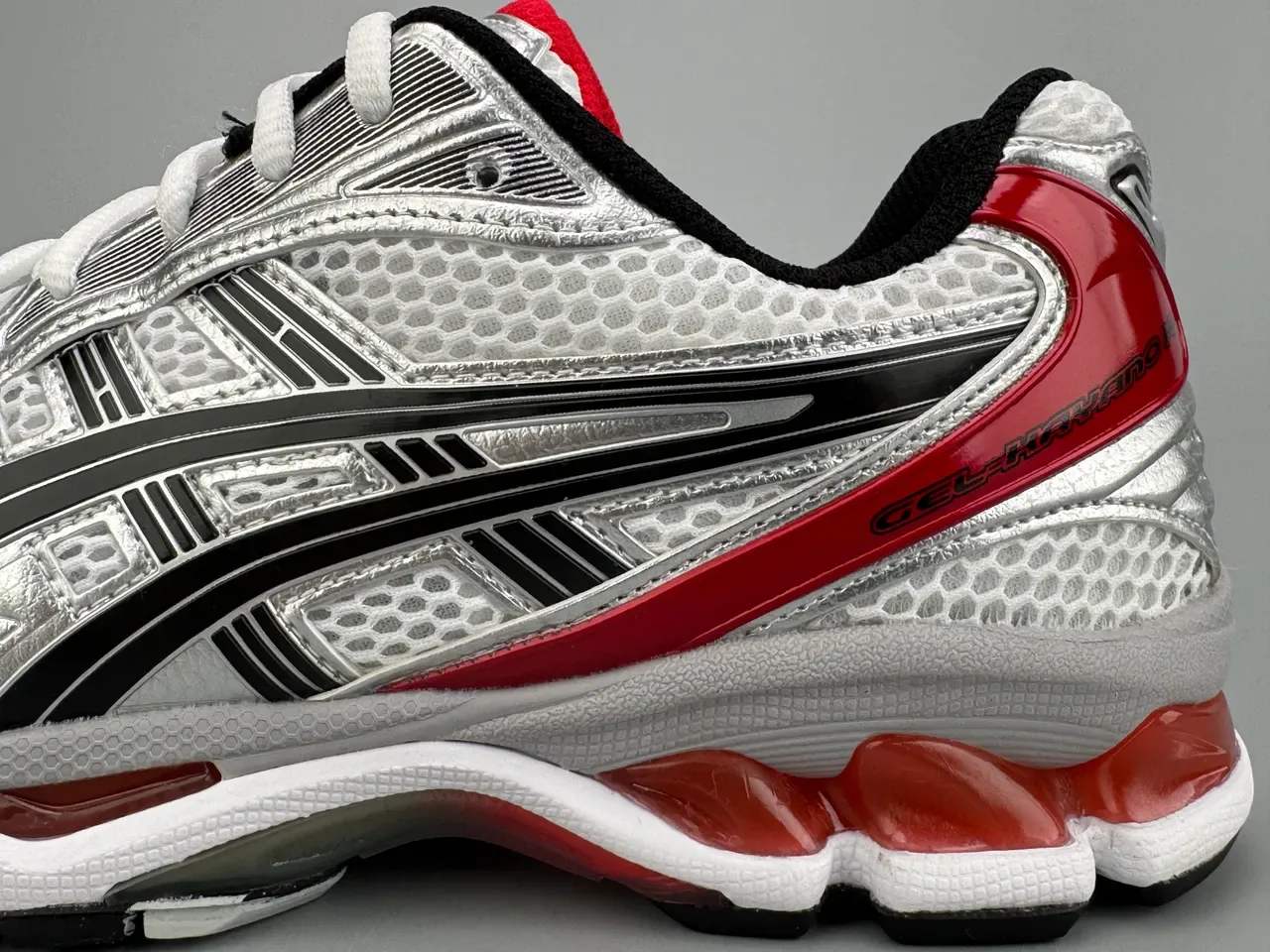 ASICS GEL-KAYANO فضي أبيض أحمر أحذية جري 5