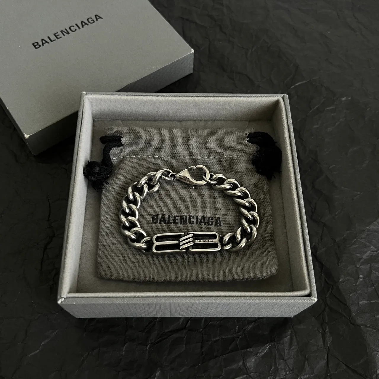 Balenciaga BB 抛光银色粗链手链 5