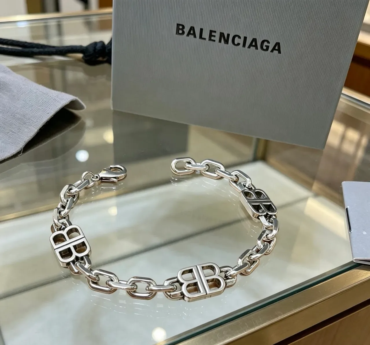 Balenciaga BB Chain Silver-Tone Logo Bracelet 9