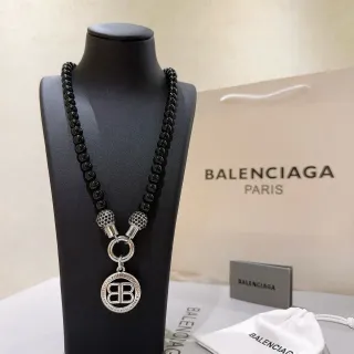 巴伦西亚加 BB 吊坠项链 黑色 串珠链条 银色五金