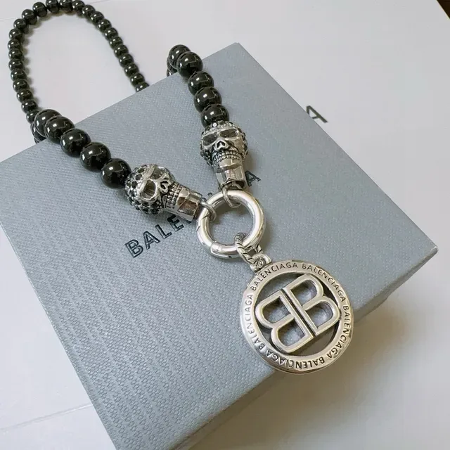 巴伦西亚加 BB 吊坠项链 黑色 串珠链条 银色五金 3