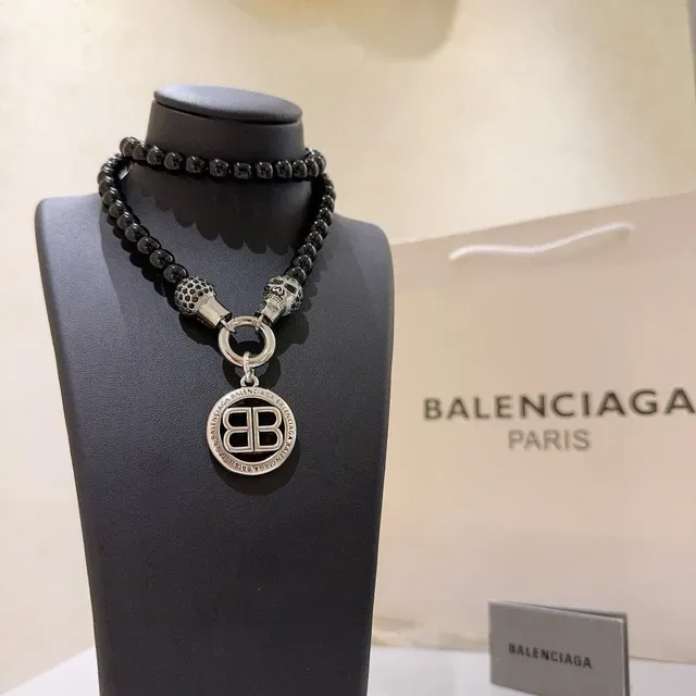 巴伦西亚加 BB 吊坠项链 黑色 串珠链条 银色五金 7