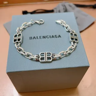 Balenciaga BB Silver Chunky Chain-Link Double-B Logo Motifs Bracelet