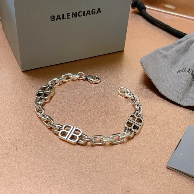 Balenciaga BB Silver Chunky Chain-Link Double-B Logo Motifs Bracelet 2