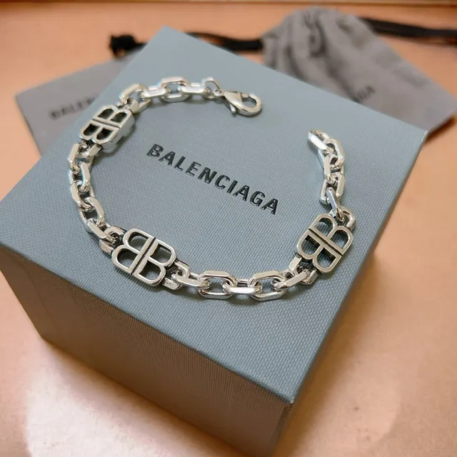 Balenciaga BB Silver Chunky Chain-Link Double-B Logo Motifs Bracelet 5