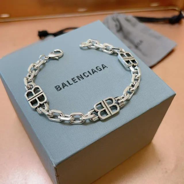 Balenciaga BB Silver Chunky Chain-Link Double-B Logo Motifs Bracelet 6