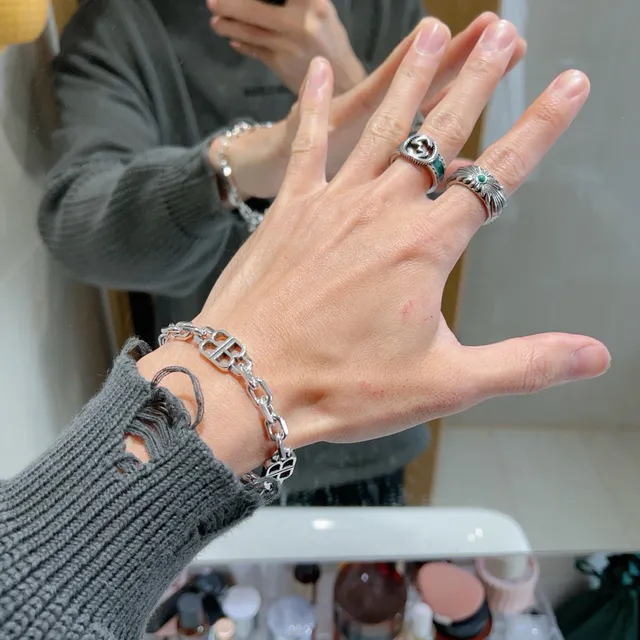 Balenciaga BB Silver Chunky Chain-Link Double-B Logo Motifs Bracelet 8