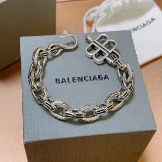 Balenciaga BB Silver Chunky Link Chain Interlocking B Clasp Bracelet
