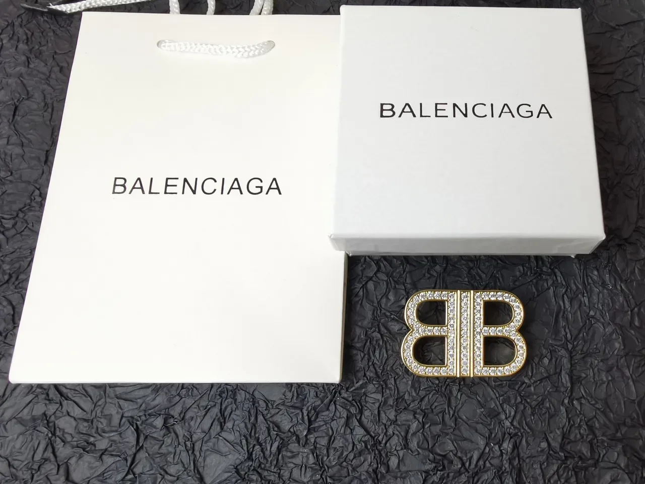 Balenciaga BB Silver Gold Pavé-Crystal Monogram Brooch 4