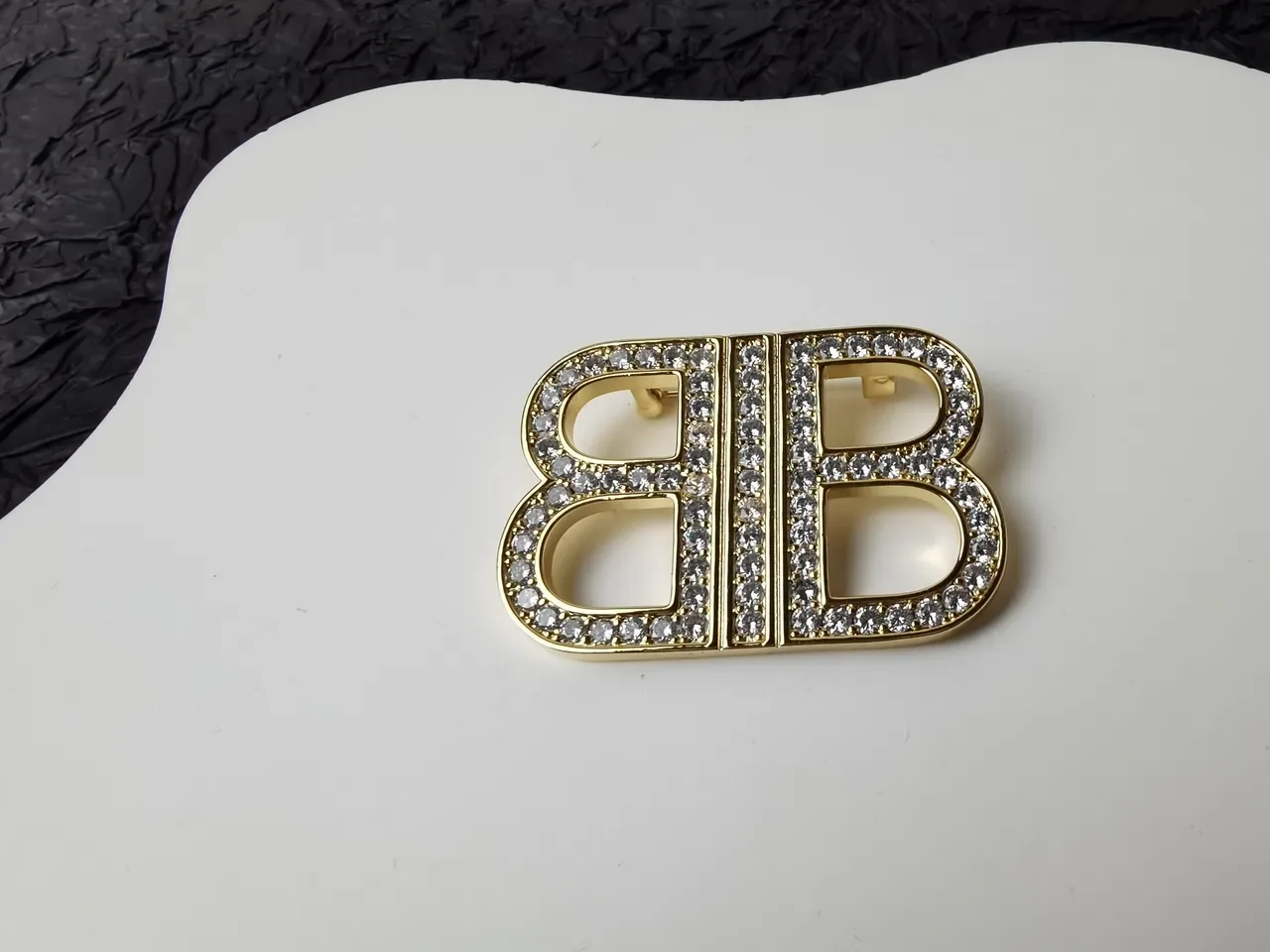 Balenciaga BB Silver Gold Pavé-Crystal Monogram Brooch 6