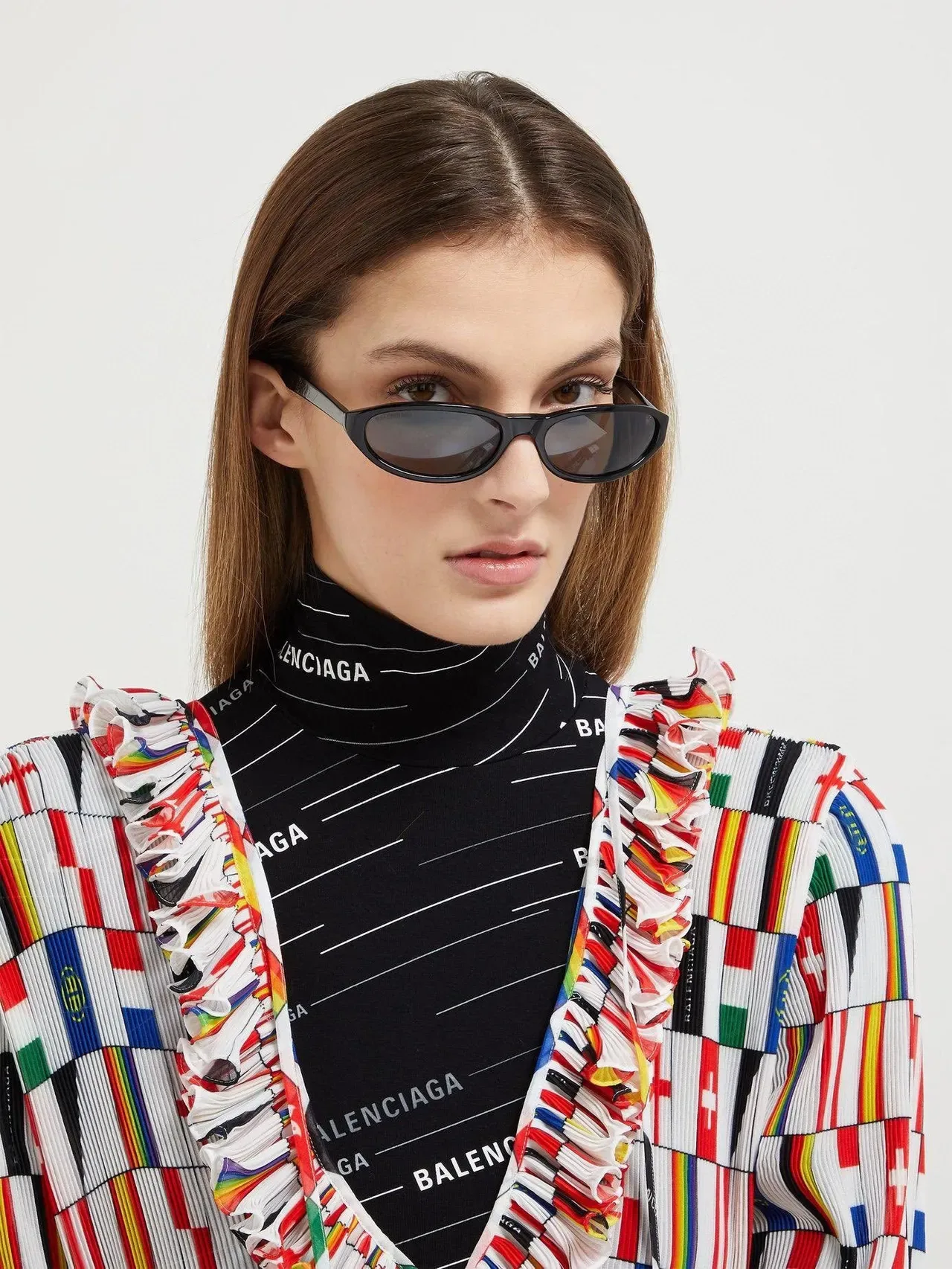 Balenciaga काला भूरा ओवल फ्रेम मैट एसिटेट सनग्लासेस 7