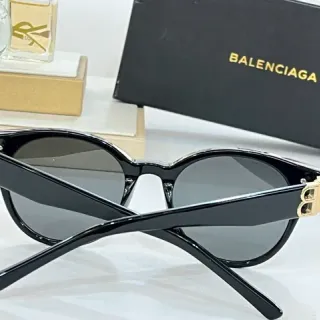 Balenciaga Black Gold Oval Acetate Frame B-Logo Hardware Sunglasses