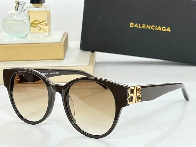 Balenciaga Black Gold Oval Acetate Frame B-Logo Hardware Sunglasses 5