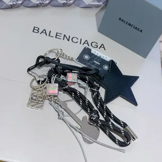 Balenciaga Black Silver Multi-Charm Keychain Rope Cord Phone Accessory